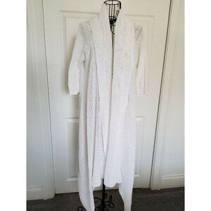 DKNY White Open Weave 100% Cotton Cardigan Elbow Length Sleeves Front Drape M/L
